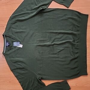 Lands' End Green 100% Supima Cotten V-Neck Sweater New With Tags